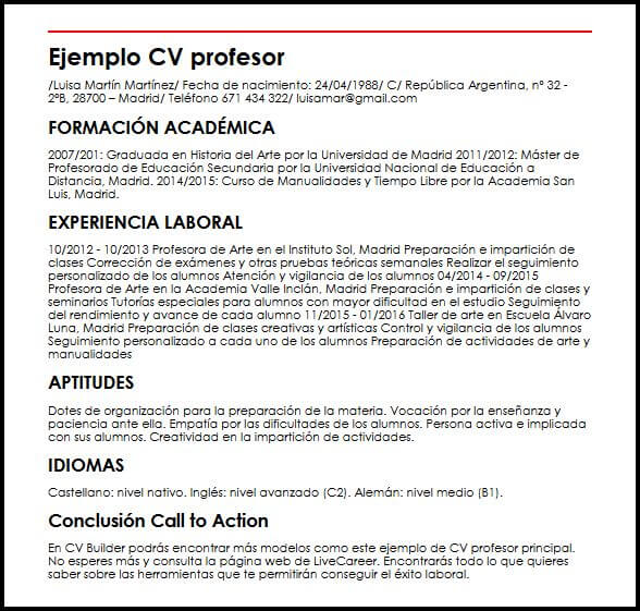 Ejemplo CV Nutricionista MiCVideal