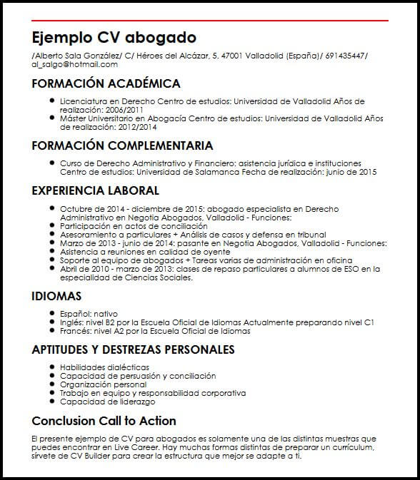 Ejemplo CV Abogado  MiCVideal