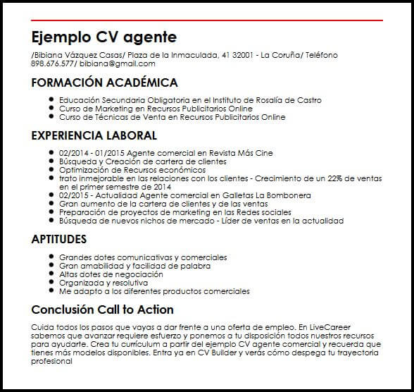 Ejemplo CV Agente Comercial MiCVideal
