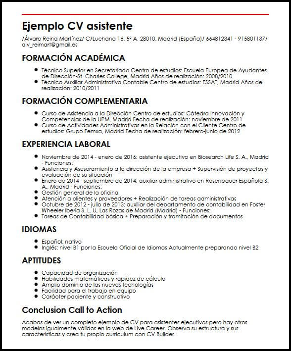 Ejemplo CV Asistente Ejecutivo  MiCVideal