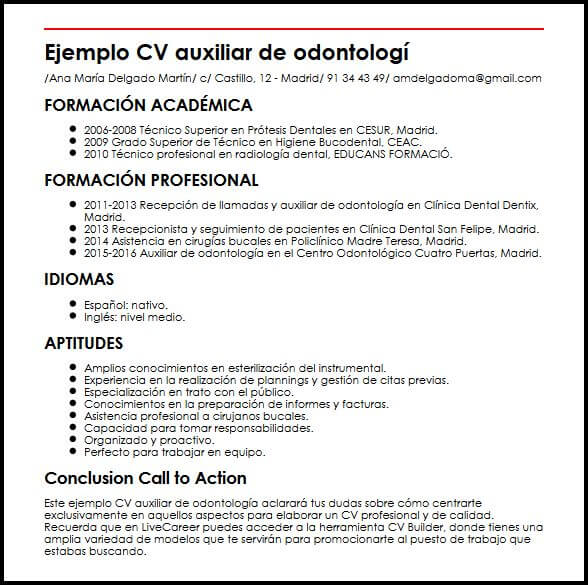 Ejemplo CV Auxiliar De Odontologia MiCVideal