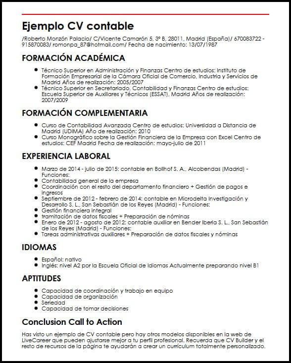 Curriculum Vitae Perfil Profesional Ejemplos