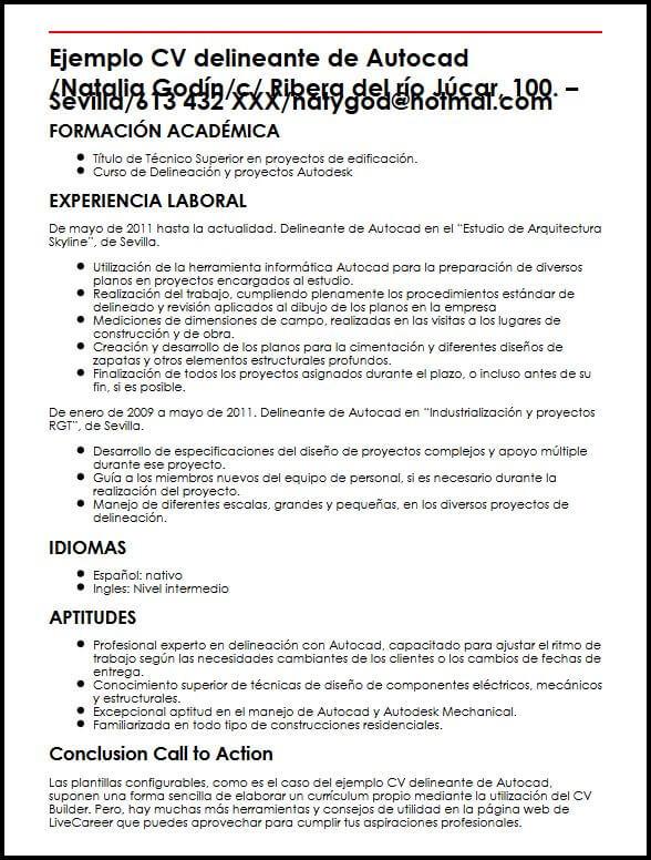 Ejemplo CV Delineante De Autocad  MiCVideal