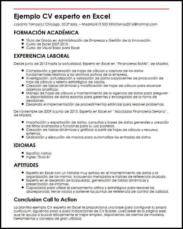 Ejemplo CV Experto En Excel  MiCVideal