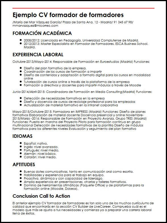 Ejemplo CV Formador De Formadores  MiCVideal