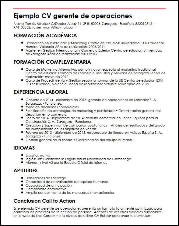 Ejemplo CV Gerente De Operaciones  MiCVideal