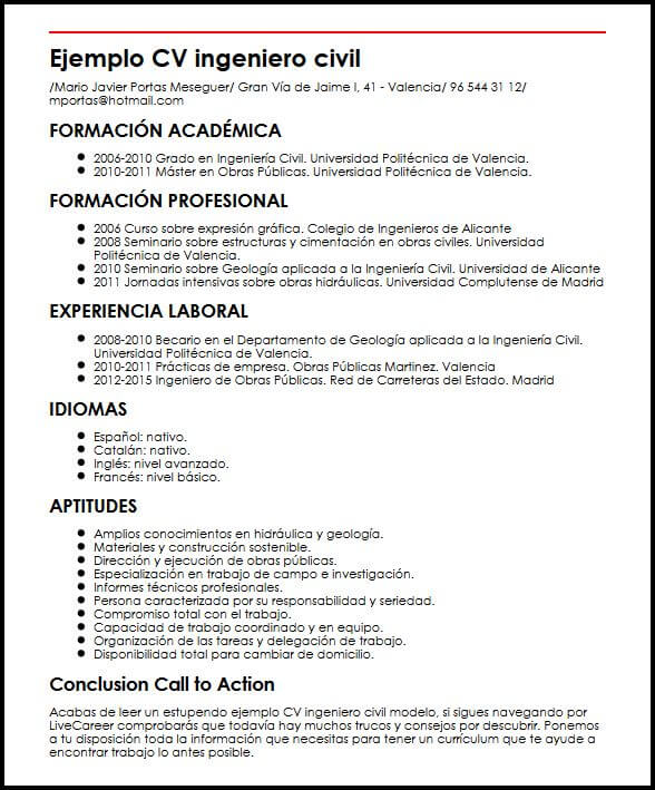 Modelo Cv Ingeniero Civil Modelo Micvideal Es