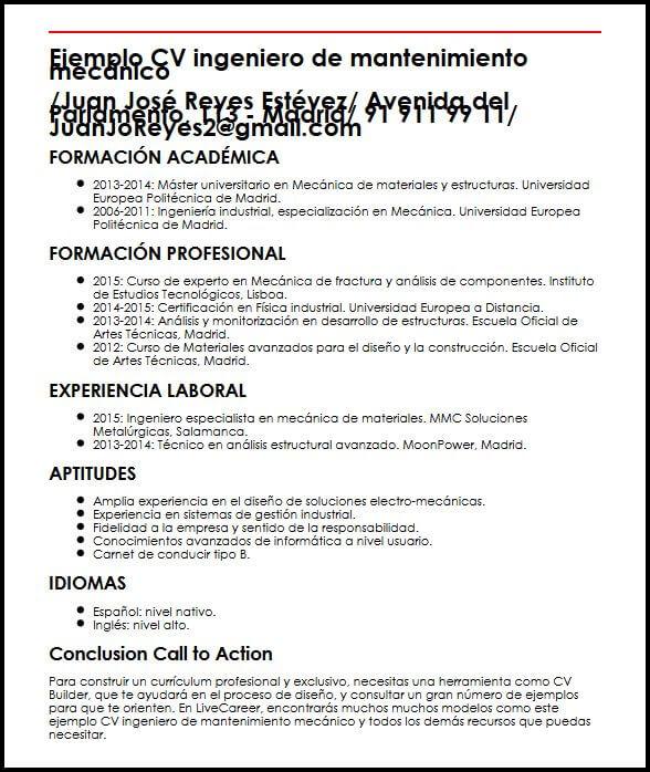 Ejemplo Curriculum Vitae Para Un Ingeniero Industrial Opciones De Ejemplo