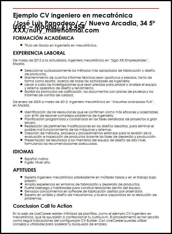 Ejemplo Curriculum Vitae Para Un Ingeniero Industrial