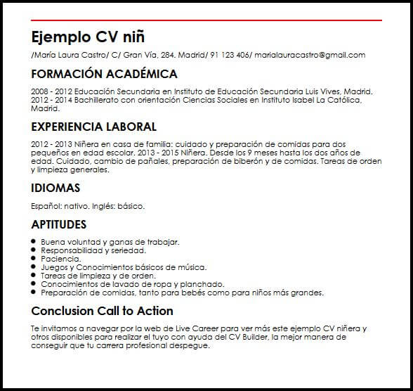 Ejemplo CV Ninera  MiCVideal