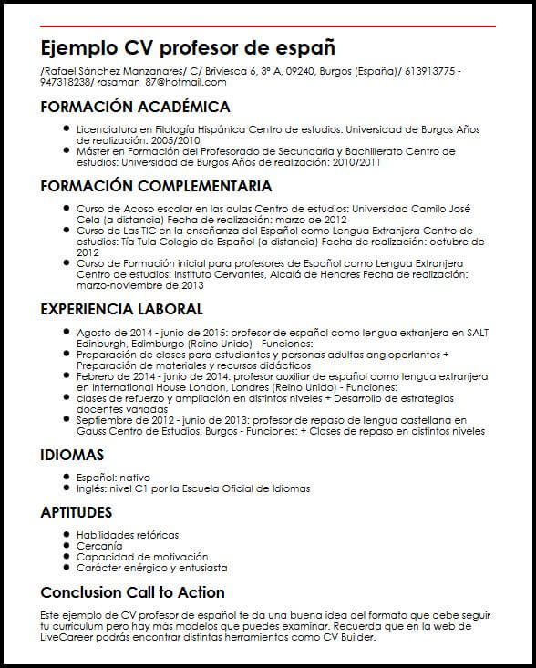 Ejemplos De Curriculum Vitae De Docentes De Nivel Inicial