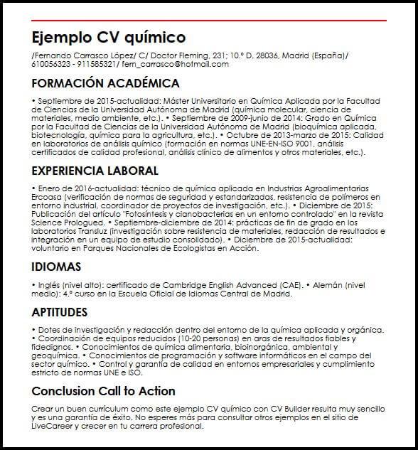 Ejemplos De Cv Quimico Micvideal