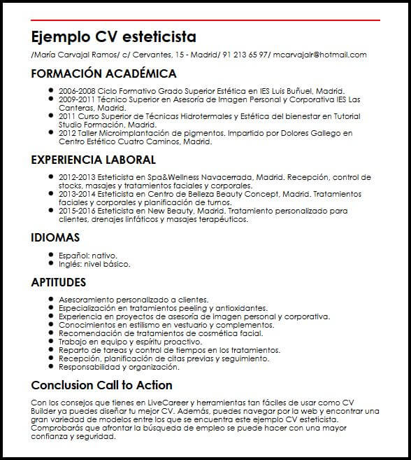 Ejemplo CV Estilista MiCVideal