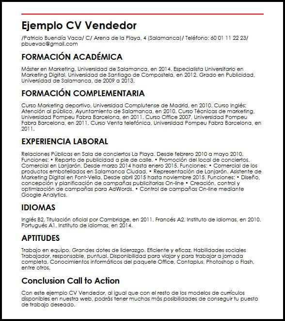 Ejemplo CV Vendedor  MiCVideal