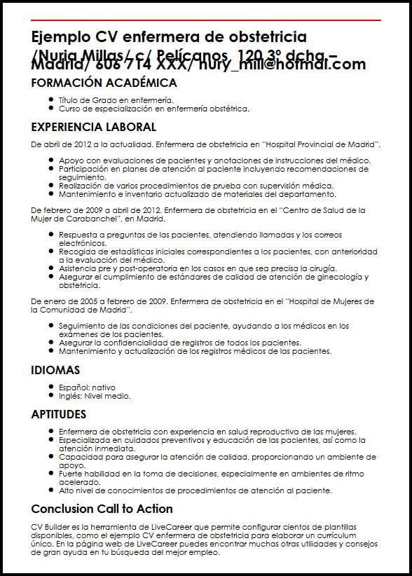 Ejemplo CV Enfermera De Obstetricia MiCVideal Ejemplo CV Enfermera De Obstetricia MiCVideal