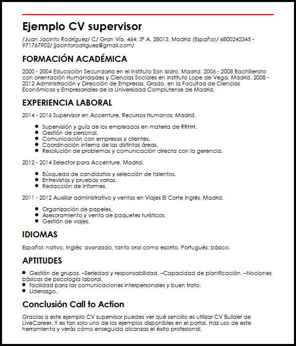 Ejemplo CV Supervisor MiCVideal