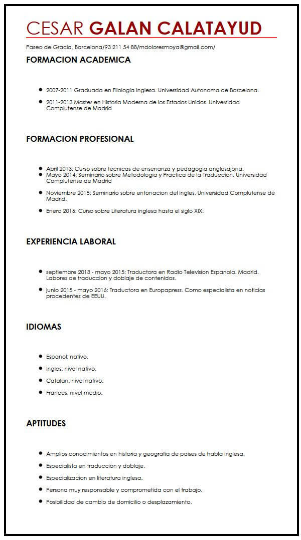 Ejemplos De Resumen Para Curriculum Vitae Nuevo Ejemplo