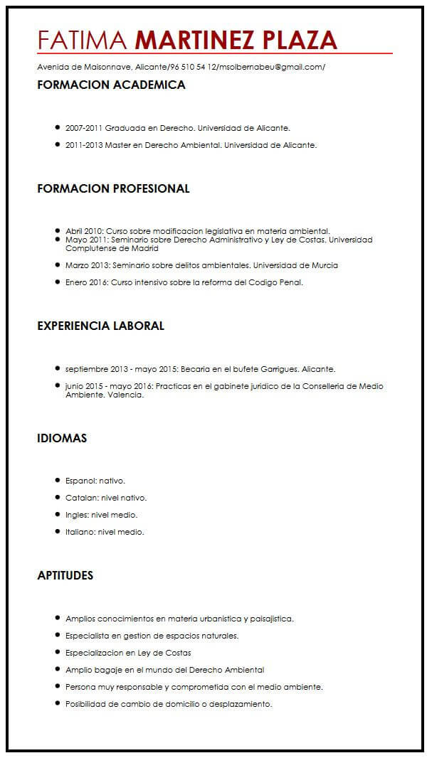 Ejemplo de CV para trabajo a tiempo completo Muestra 