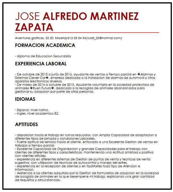 Modelo de CV de negocios - MiCVideal.es