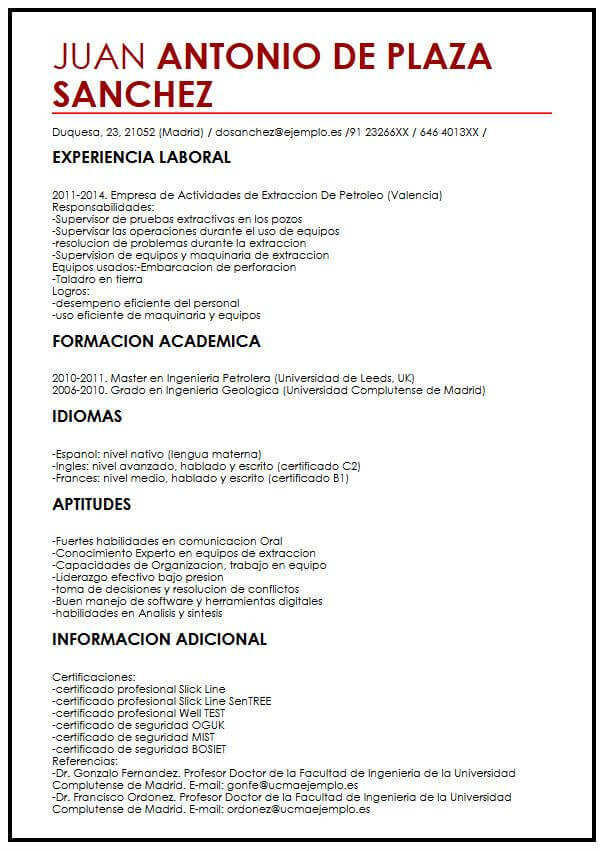 Curriculum Vitae Ejemplos En Espanol Resume Template