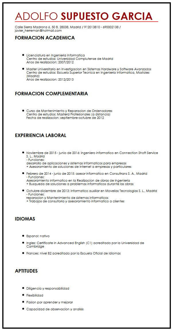 Modelo de CV para Estudiantes de Doctorado Muestra 