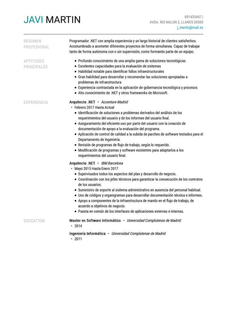 ejemplo de curriculum vitae para arquitecto