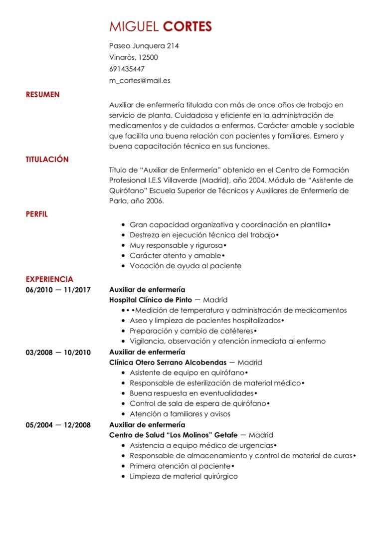 ejemplo de currículum vitae para enfermería