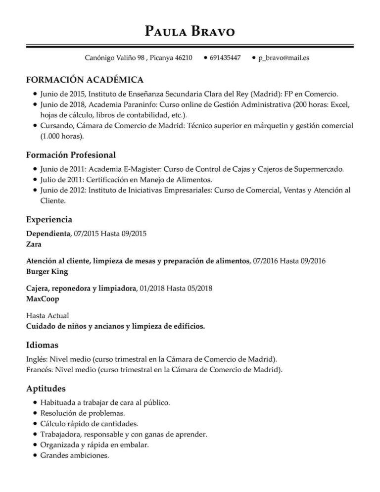 ejemplo de curriculum vitae para cajero