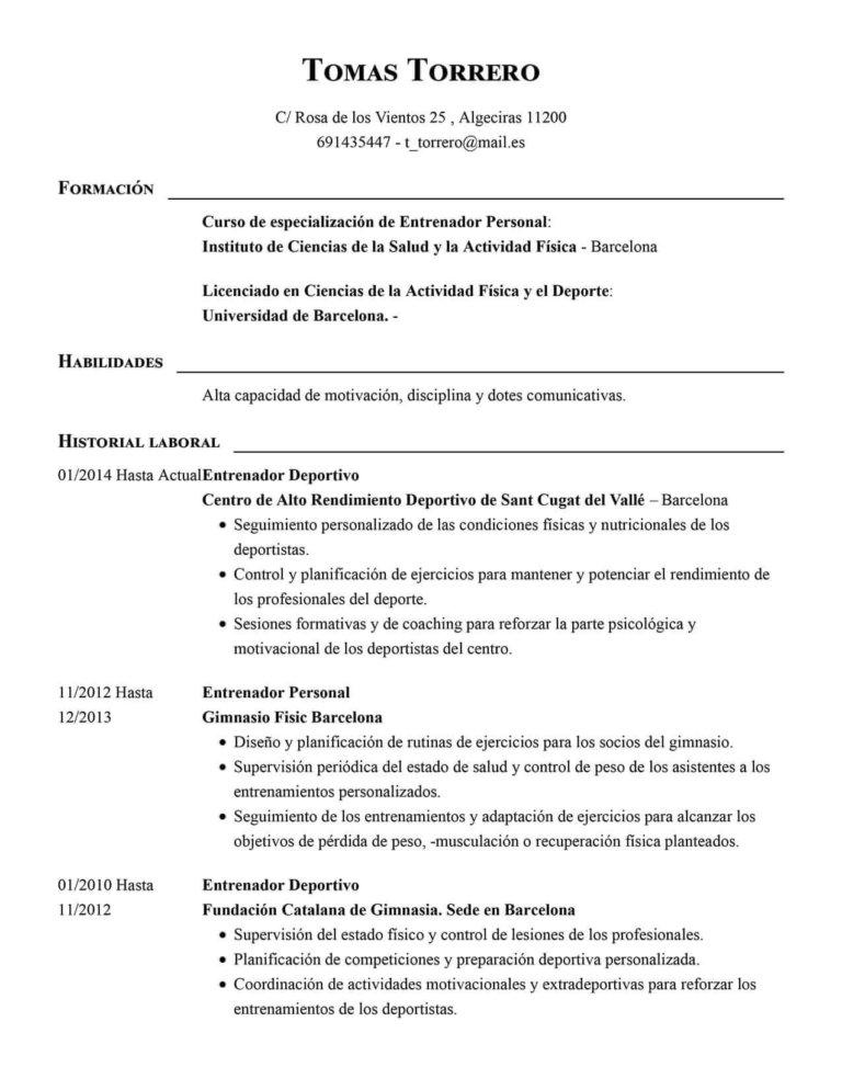 ejemplo de currículum deportivo