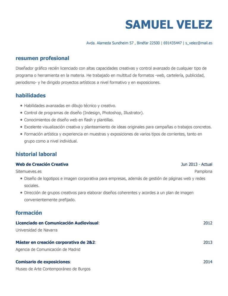 ejemplo de currículum vitae para diseñador gráfico