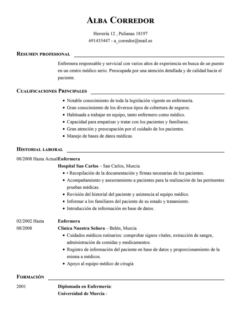 ejemplo de descripcción personal para curriculum vitae