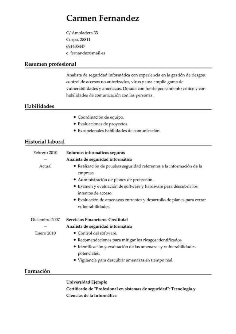 ejemplo de curriculum vitae para informático