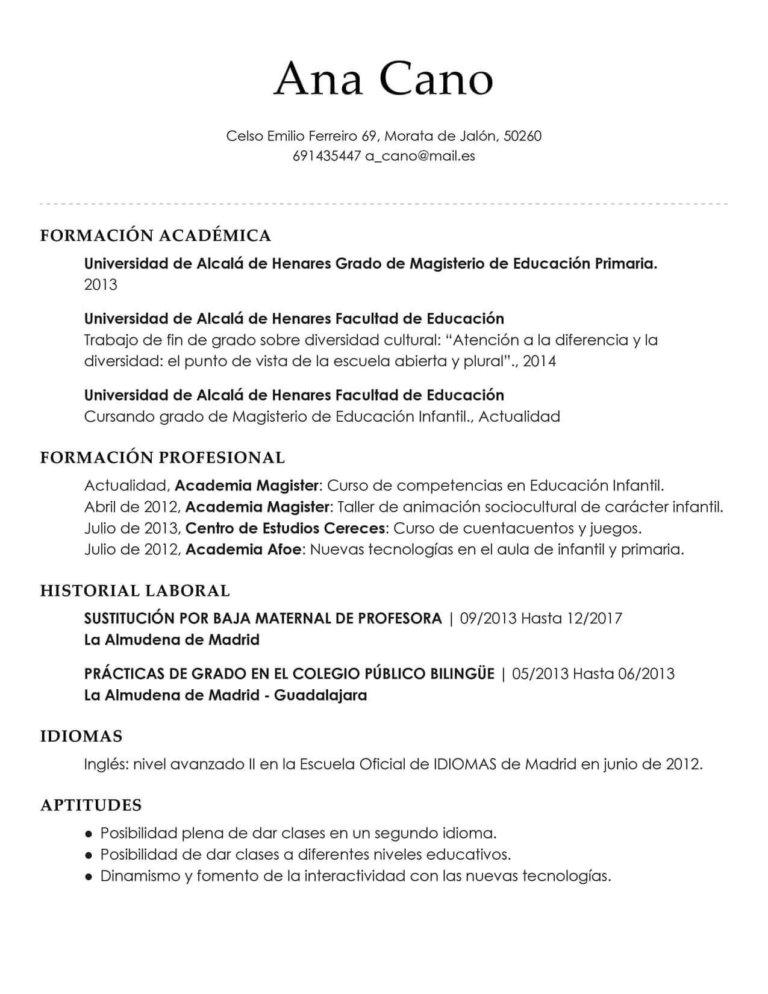 ejemplo de curriculum vitae para magisterio