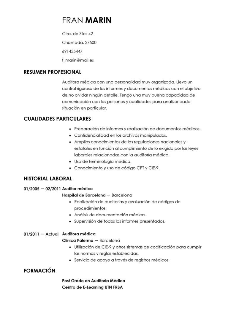 ejemplo de curriculum vitae para médico