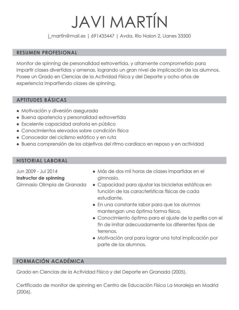 ejemplo de curriculum vitae para monitor