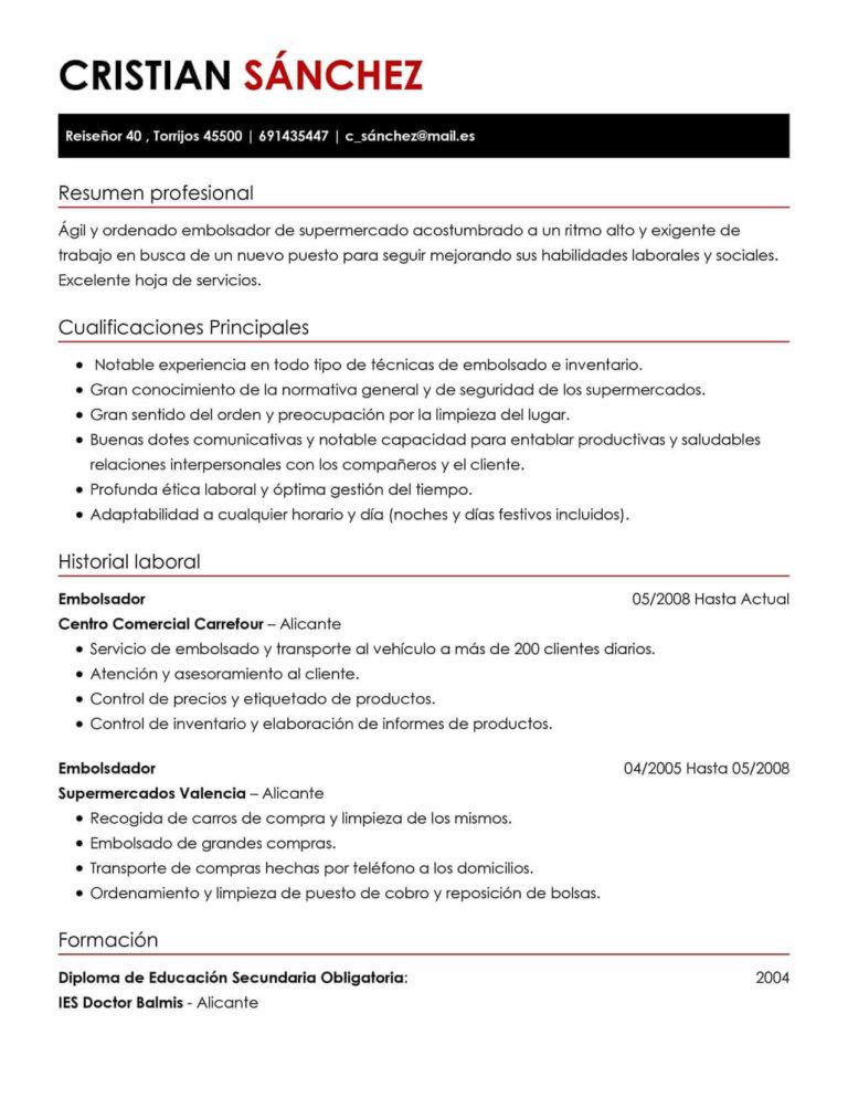 ejemplo de curriculum vitae para supermercados