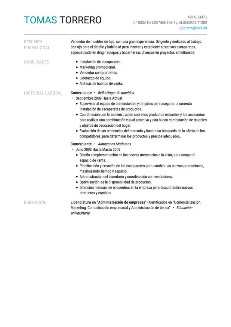 ejemplo de curriculum vitae para trabajar en tiendas