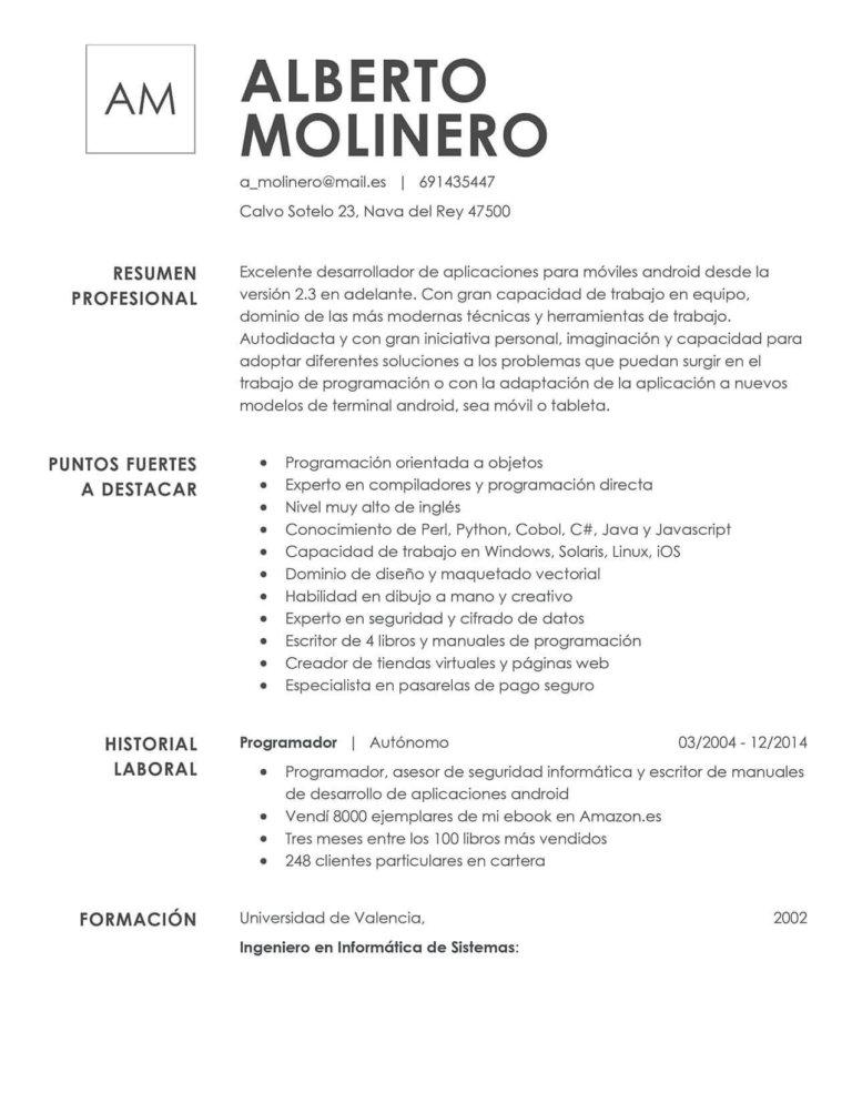 ejemplo de curriculum vitae para programador