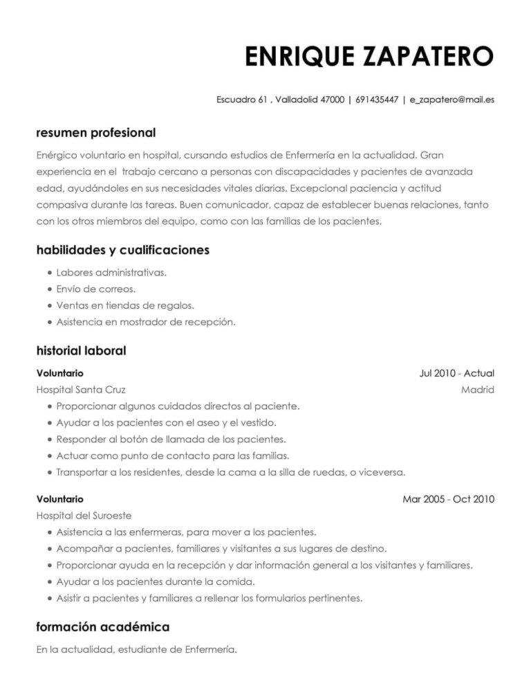 ejemplo de curriculum para voluntariado