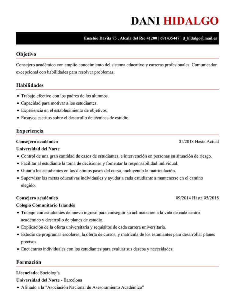 ejemplo de currículum vitae en word