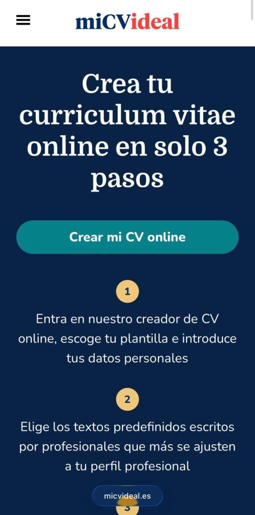 Paso 1 para crear curriculum online desde el móvil con Mi CV Ideal