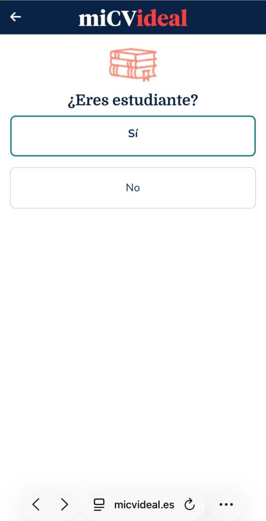 Paso 3 para crear curriculum online desde el móvil con Mi CV Ideal definir tu formación académica