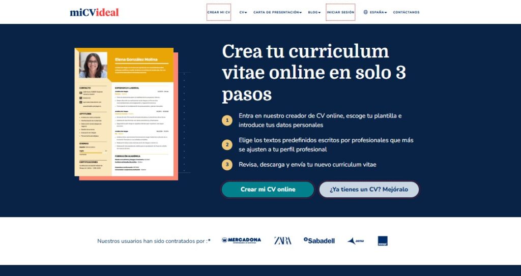 Paso 1 para crear un CV digital desde miCVideal