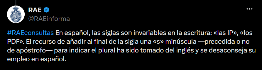 Explicación de plurales de siglas